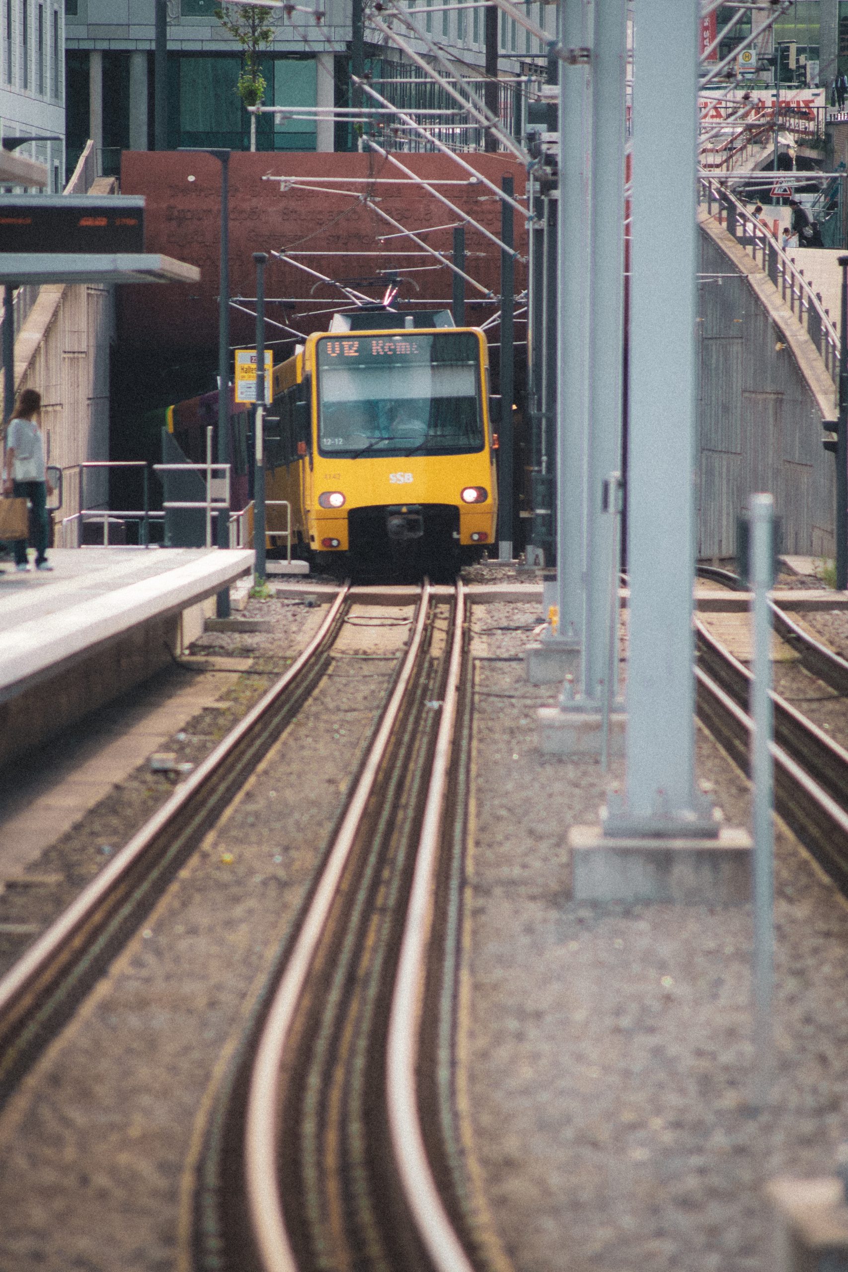 Stuttgart public Transport train coming from underground driving into station in Germany